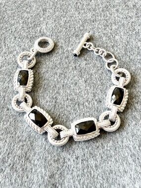 Judith Ripka Sterling Silver Black Onyx Toggle Bracelet 925